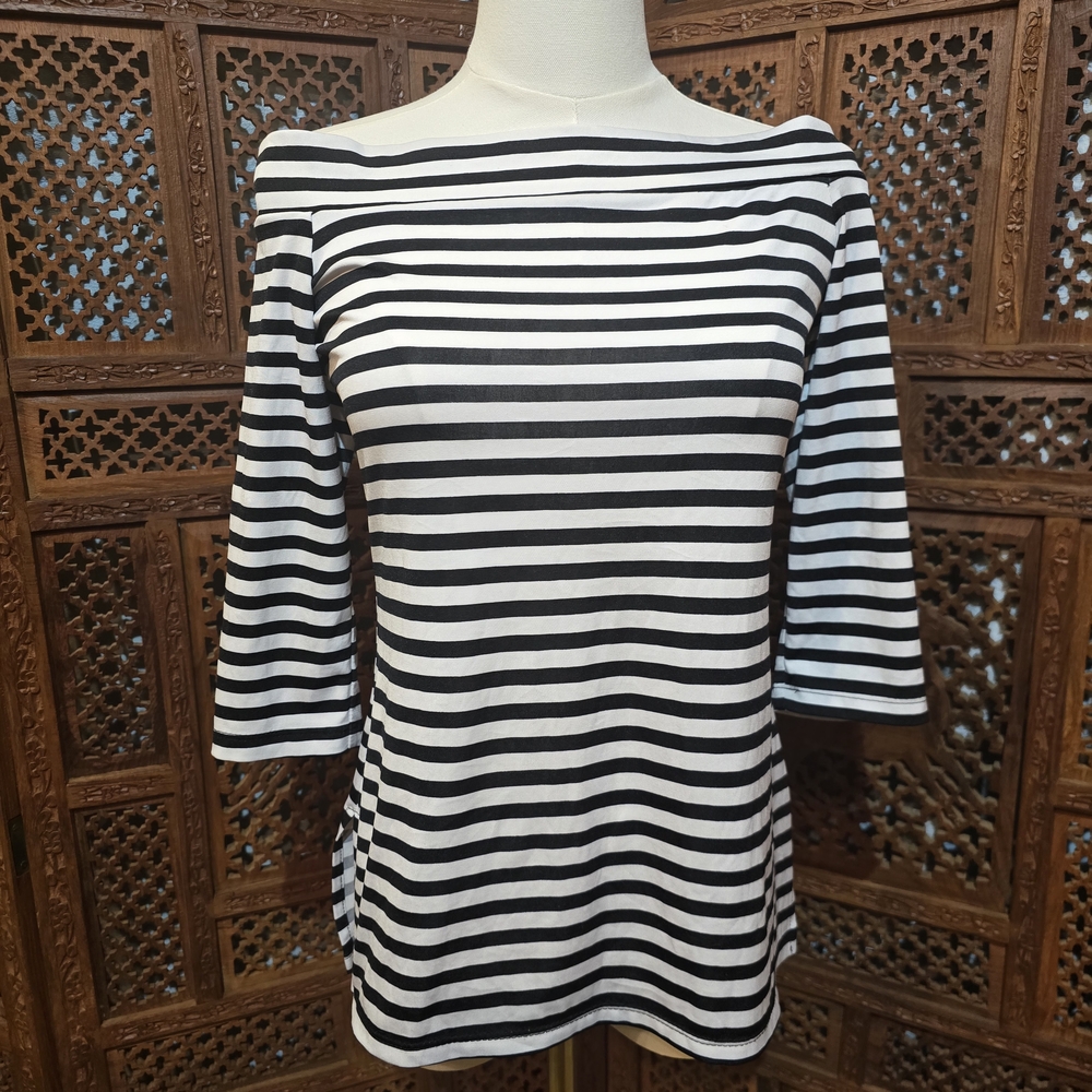 Frank Lyman Off Shoulder Striped Top | Black & White | Size 4